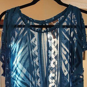 Pre-owned Blue Sheer "Semez la Joie" Summer Women's Shirt - Beach Cover-up